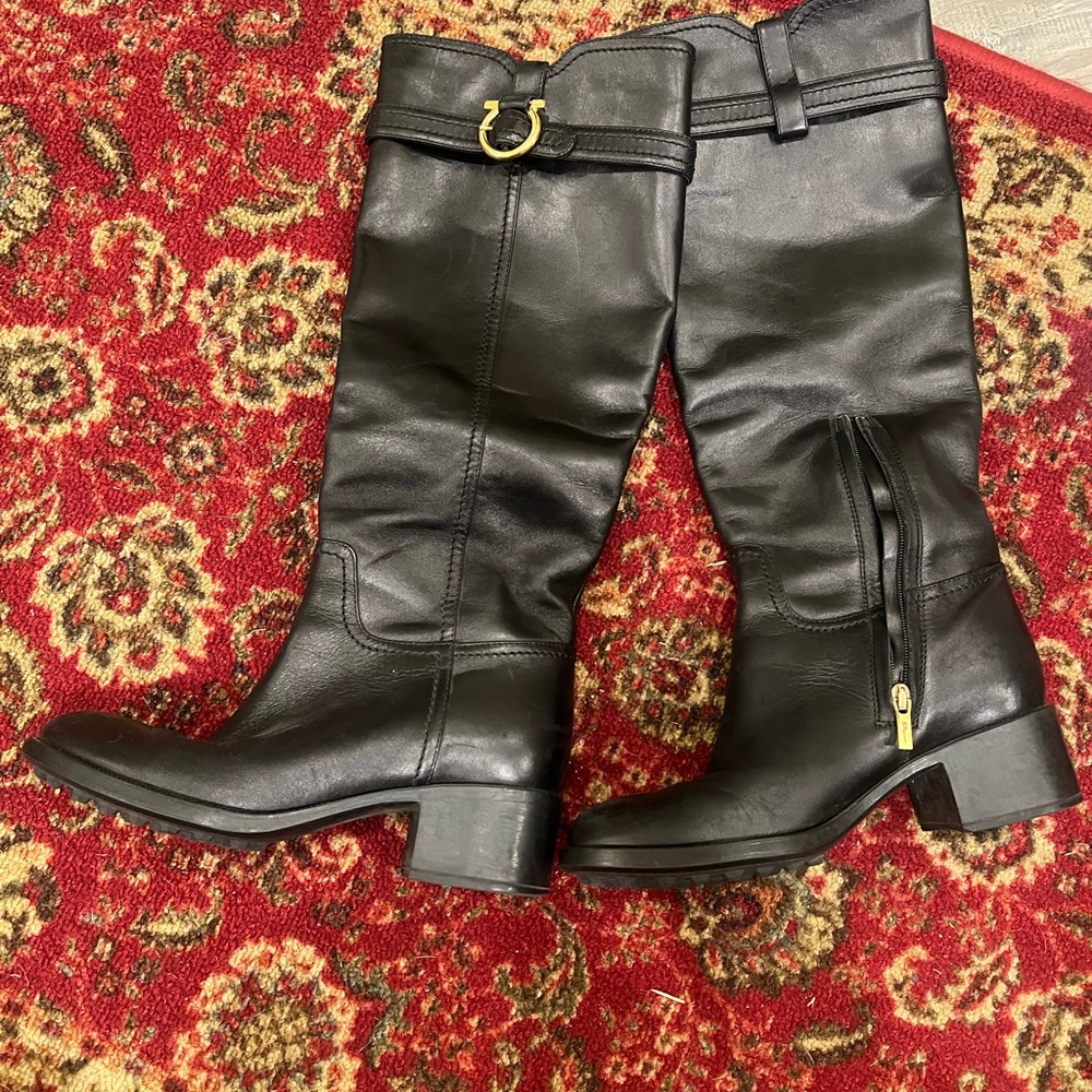 Salvatore Ferragamo Black Heeled Boots 6 1/2 riding boots